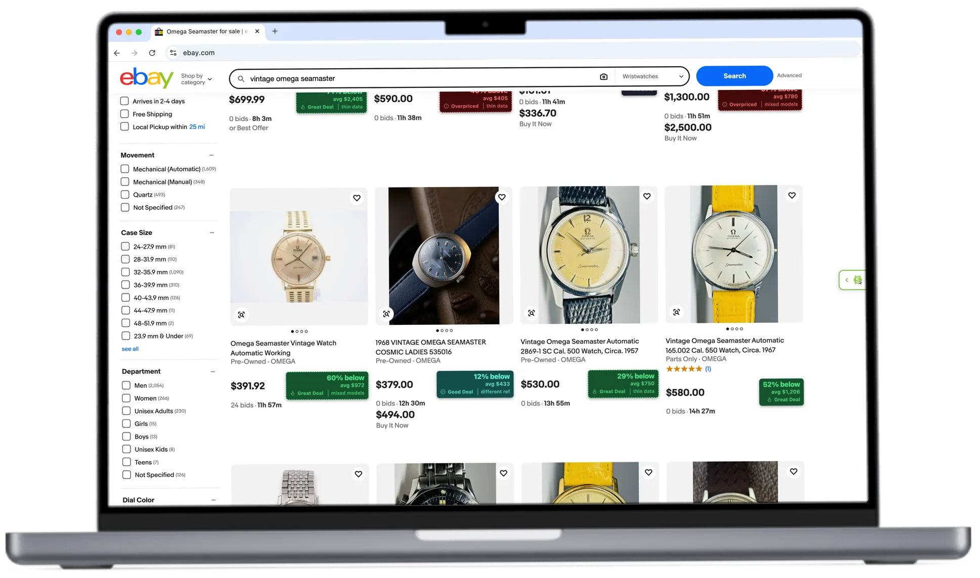 Deal badges appearing on eBay watch listings while browsing